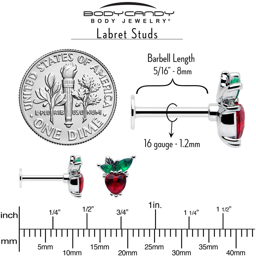 16G 5/16 Red Green Gem Strawberry Heart Labret Monroe Tragus