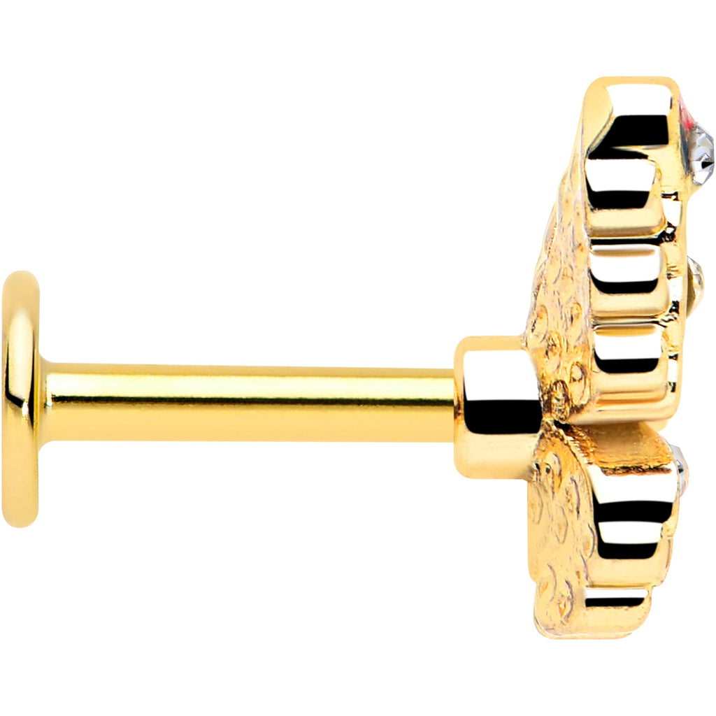 16G 1/4 Clear Gem Gold Tone Color Block Butterfly Labret