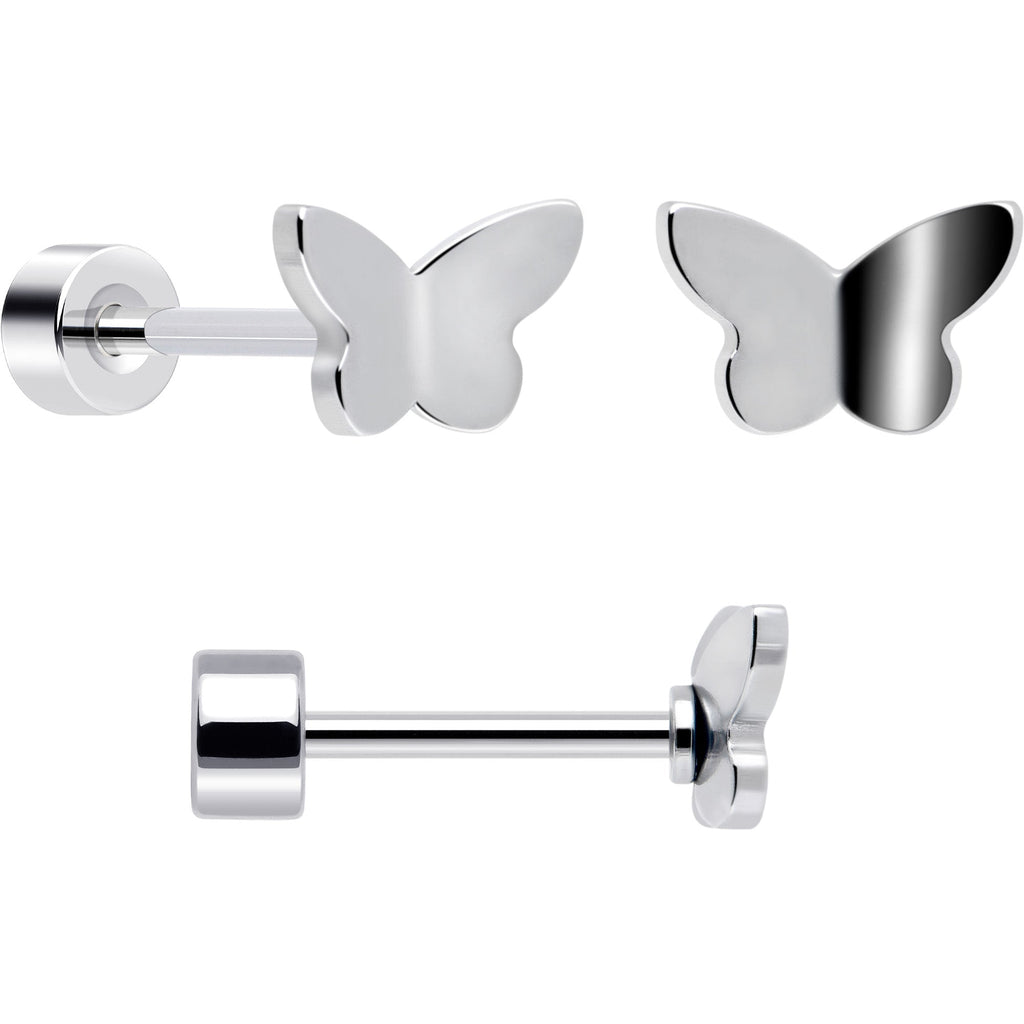 20G Aurora Gem White Orb Butterfly Flatback Earring Set of 6