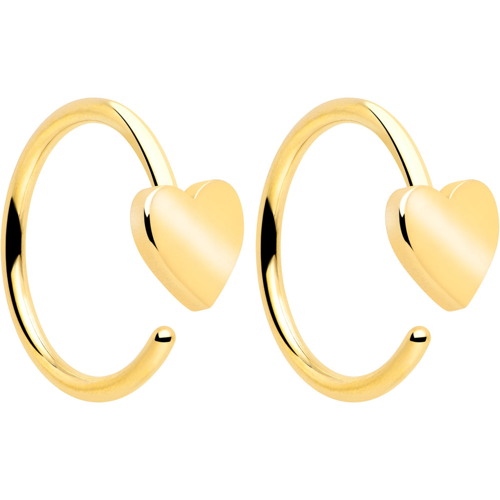 20G Gold Tone Implant Grade Titanium Heart Open Hoop Earring Set