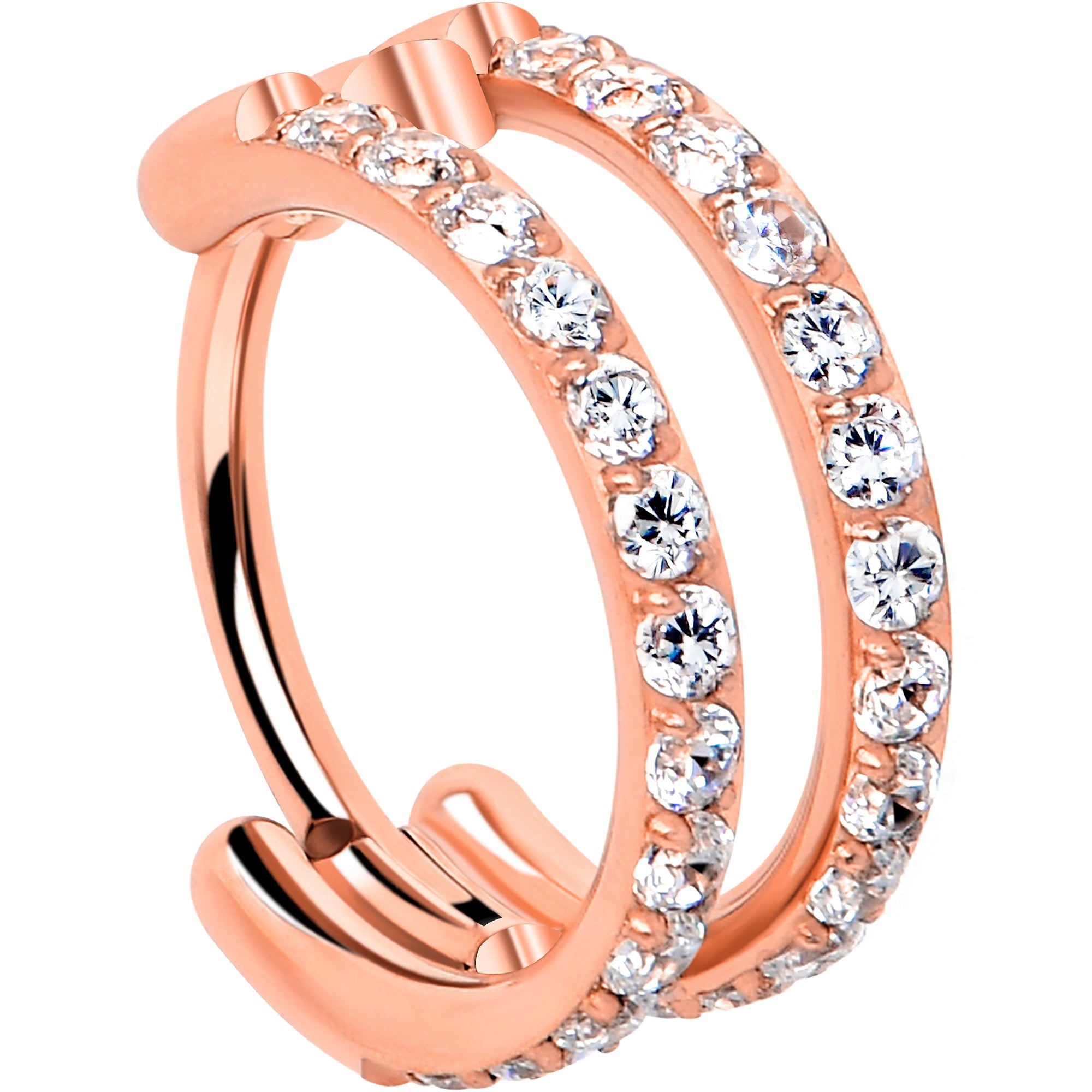 20G Double Row Micro Gem Implant Grade Titanium Hinged Double Hoop Nose Ring