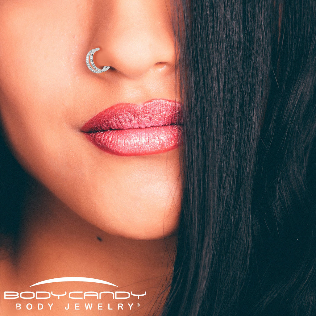 20G Double Row Micro Gem Implant Grade Titanium Hinged Double Hoop Nose Ring