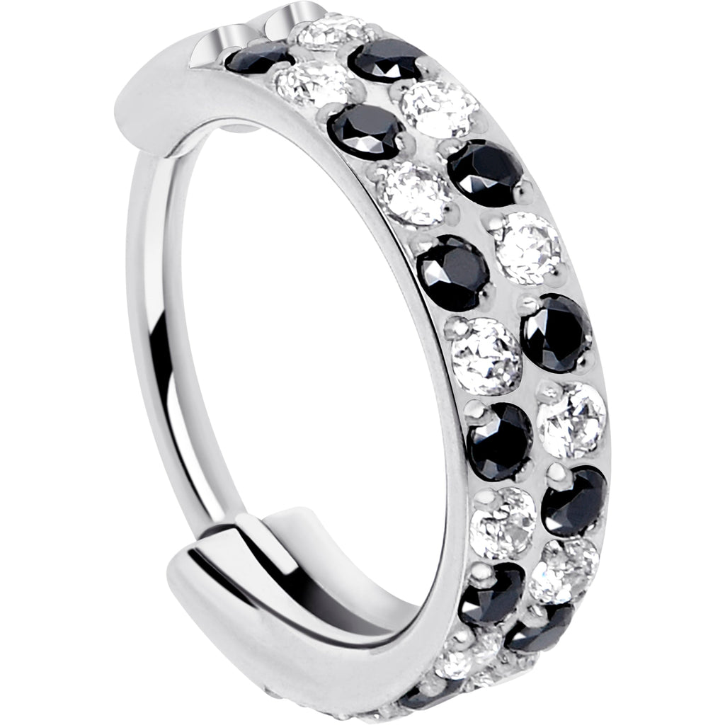 20G CZ Double Row Checkerboard Implant Grade Titanium Nose Hoop