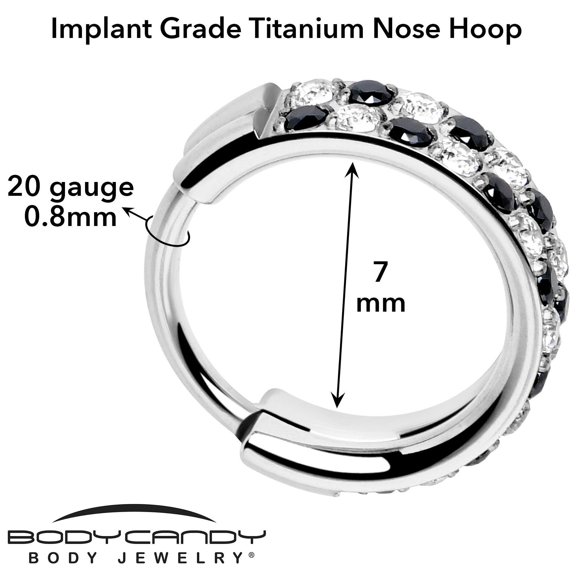 20G CZ Double Row Checkerboard Implant Grade Titanium Nose Hoop
