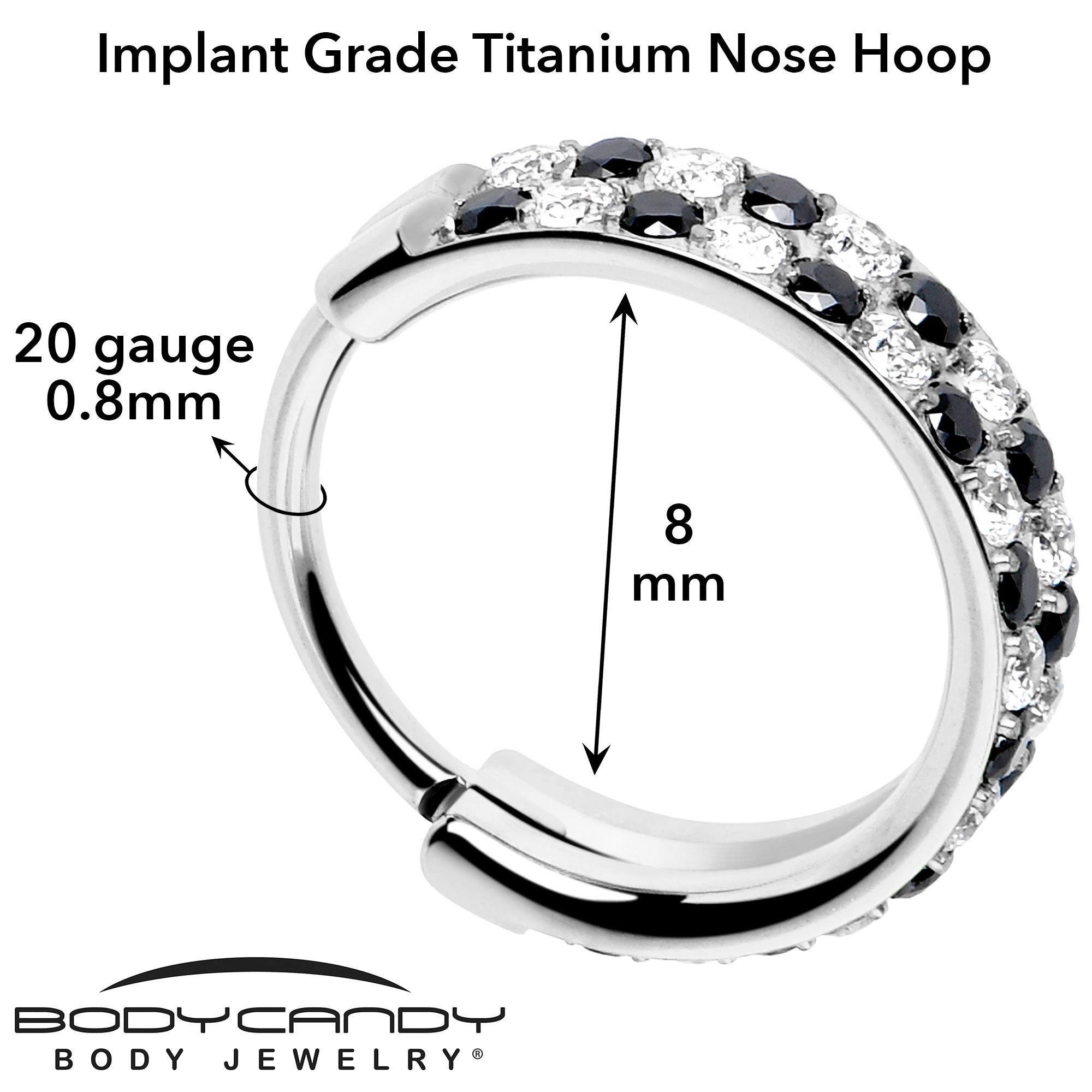 20G CZ Double Row Checkerboard Implant Grade Titanium Nose Hoop