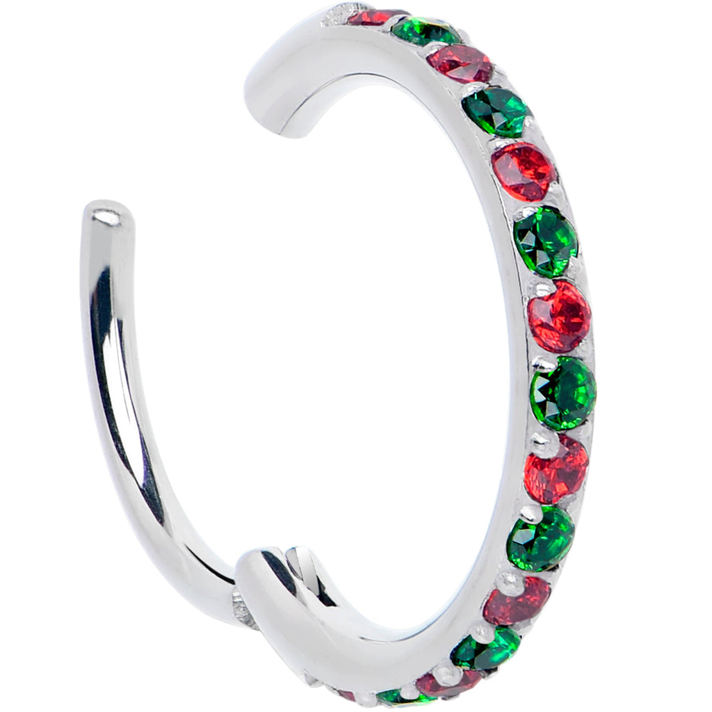 20G Micro Gem Titanium Hinged Nose Hoop - Christmas Nose Ring