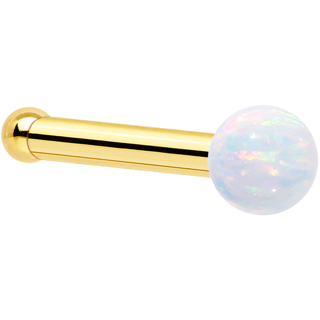 14k Yellow Gold 2.5mm Synthetic Opal Ball Nose Ring