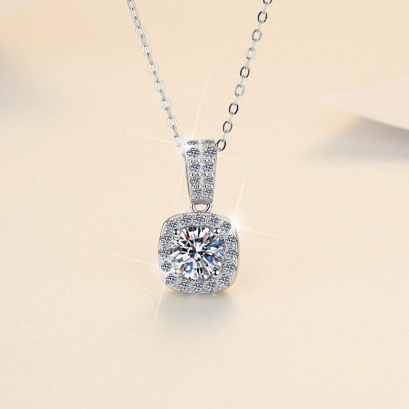 S925 Colorful Moissanite Pendant Necklace with Pavé-Set Halo & Hoop, 1ct D-Grade VVS1 Moissanite in 12 Dazzling Colors with GAR Certification, Sterling Silver Necklace