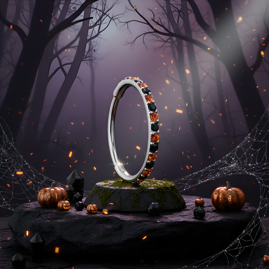 20G Micro Gem Titanium Hinged Nose Hoop - Black Orange Nose Ring